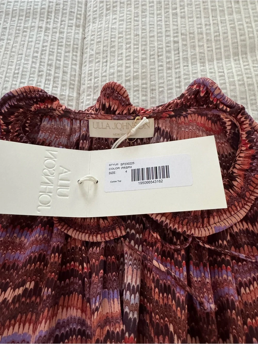 Ulla Johnson Multi-Color Ruffle-Neck Puff Sleeve Blouse